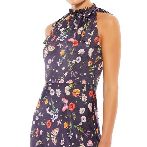 NWT Ieena for Mac Duggal Floral Print Halter Tie Neck Midi Dress - Size 12 - Picture 3 of 7